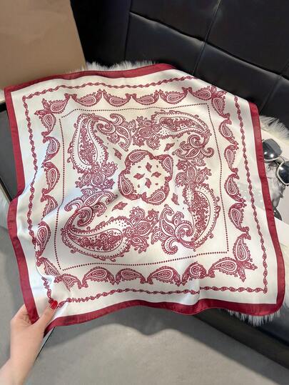 1条女士仿丝佩斯利花纹27.5英寸方巾，新款多功能头巾式发带/领巾/腰带配饰，时尚连衣裙领巾