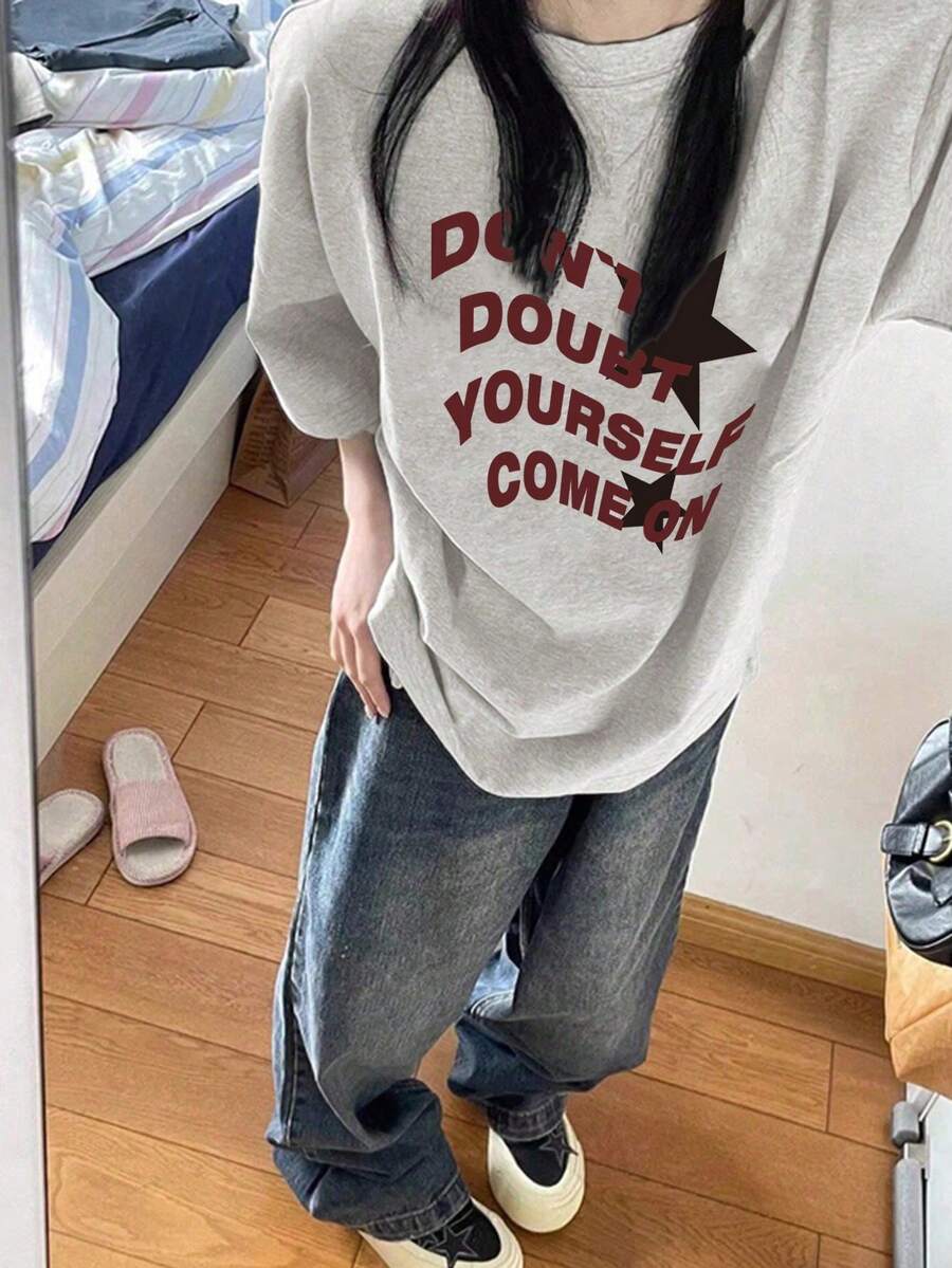 日式女式宽松休闲圆领可爱熊猫印花短袖T恤,百搭春夏季 - 淺灰色 - 查看 1