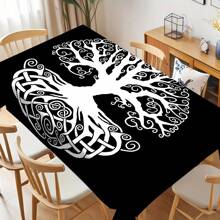 1 Stück Tischdecke mit abstraktem Baum-Muster auf schwarzem Hintergrund, geeignet für Zuhause, Esszimmertisch, Familienessen, tägliche Küchentischausstattung