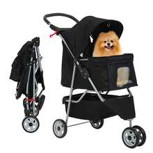 Pet Jogger Stroller, 3-Wheel Folding Carrier For Small Dogs & Medium Pets, Waterproof With Cup Holder & Removable Liner - Black - View 2