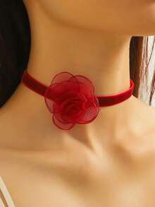 1 件时尚优雅玫瑰花项链，女士颈链