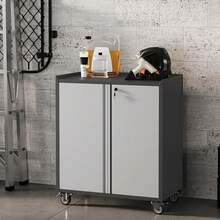 2 Doors High Garage Storage Cabinet With Wheels, Locking Steel Rolling Tools Chest With Handle, Metal Storage Cabinet With 1 Shelves For Garage, Home, Office - Light Gray and Dark Gray Color Matching - View 3