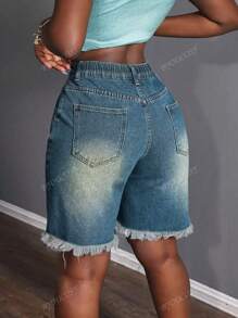 Pantaloncini in jeans larghi stracciati con vita elastica casual estivi da cowgirl, adatti per festival musicali