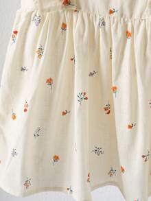 1件女婴全印花无袖休闲宽松连衣裙，百搭夏季穿搭套装，适合小女婴