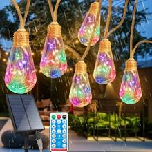 1pc Solar Powered Fairy String Lights, Solar Powered Vintage Gourd Rope Lights With 16 Bulbs, 8 Illumination Modes, Waterproof String Lights For Outdoor Patio, Balcony, Fence, Garden, Christmas Decor