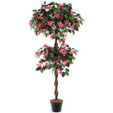 GOFLAME 140 CM Artificial Bougainvillea Tree, Faux Flower Tree With 252 Flowers, 630 Leaves & Real Wood Trunk, Tall Fake Floor Plant In Pot, Artificial Plants For Home Porch & Office Decor - 綠色 - 查看 2