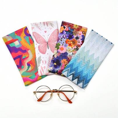 一款色彩缤纷的蝴蝶印花眼镜盒，可爱云朵花朵图案眼镜收纳袋，女士旅行时尚眼镜收纳袋，可收纳零钱、耳机和配件，女士时尚眼镜包