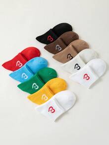5/10 Pairs Random Women Heart & Letter Print Solid Color Low Vamp Short Socks, Fashionable Versatile Minimalist Comfortable Breathable, Suitable For Spring/Summer/Autumn Daily Use - Multicolor - View 6