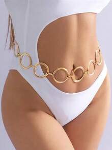 1 European And American Stroll Into Simple Design Sense Hollow Geometric Ring Sexy Waist Chain - Gold - View 14