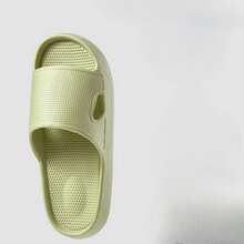 Premium Leather-Texture Slide Sandals, Indoor House Slippers - Lime Green - View 3
