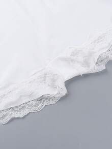 Women's Summer Jumpsuit, Slim Fit Shaping, Solid Color Letter Print, Comfortable Casual, Sexy Lace Trim Shorts Jumpsuit, Backless Contrast Lace Spaghetti Strap Design, Versatile For All Seasons, Black Summer Style, Suitable For Birthday Party, Outdoor Commute, Gathering, Valentine's Day, Date, Travel, Vacation, Beach And Other Occasions Elegant - White - View 5