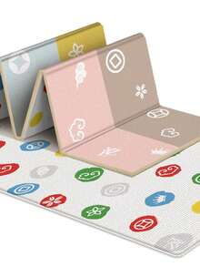 Foldable Baby Play Mat, Reversible Cartoon Pattern Kids Room Carpet, Educational Activity Surface Easy To Carry