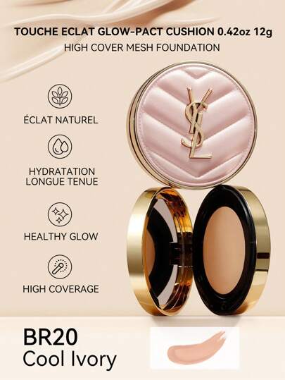 Yves Saint Laurent YSL TOUCHE ECLAT GLOW-PACT CUSHION #BR20 Cool Ivory-0.42oz 12g SPF 23/PA++ NATURAL. HIGH COVERAGE. LONG-LASTING HYDRATION