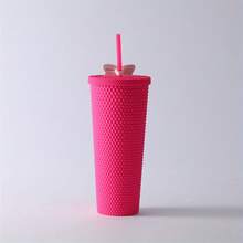 700毫升/23.67盎司塑料吸管杯，大容量饮料/果汁杯，榴莲水瓶，厨房酒吧饮具 - 玫紅色 - 查看 6