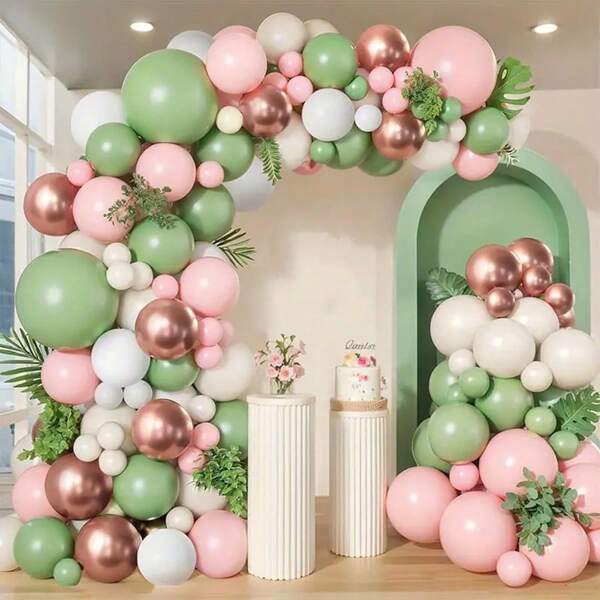 120 Peças Kit de Arco e Guirlanda de Balões de Látex Brancos, Rosas e Abacate para Decoração de Festa de Aniversário, Casamento, Aniversário, Chá de Bebê, Noiva, Bottom e Decoração Doméstica