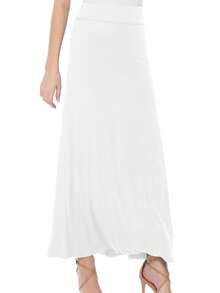 Maxi Length High Waist Foldable Waistband Solid Skirt  Plain  Casual  Elegant  Knitted Fabric        Home  Office  Street  Daily - 白色 - 查看 2