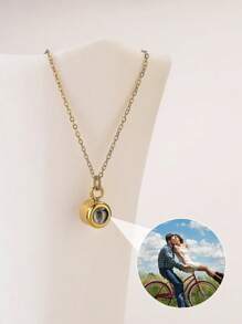 1 pieza Collar con proyección de foto personalizado, collar minimalista de acero inoxidable con proyección de foto, collar de mujer con forma redonda y foto proyectada incorporada, collar de foto personalizado para mujer, collar de foto conmemorativo personalizado, regalo para la novia, collar de proyección de foto personalizable con color, collar de recuerdo familiar, collar de foto para el Día de la Madre