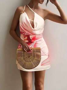 Deep V Neck Floral Print Slip Dress For Party - White - View 7