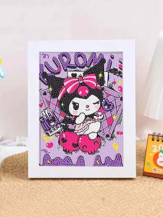 Sanrio 1pc Sanrio Kuromi 5D DIY Diamond Painting Kit, Full Round Mosaic Art With Frame, 17x22cm/6.69x8.66inch Canvas Home Decor Diamond Painting Diamond Art