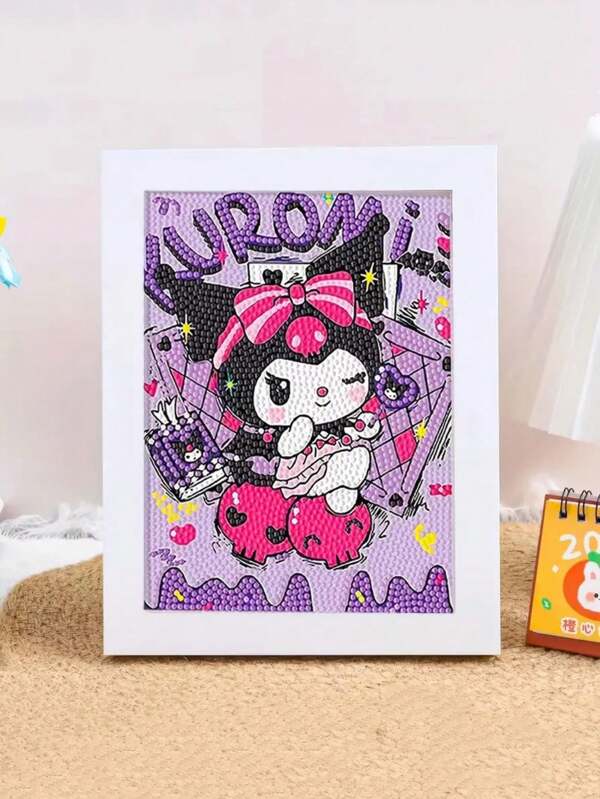 Sanrio 1pc Sanrio Kuromi 5D DIY Diamond Painting Kit, Full Round Mosaic Art With Frame, 17x22cm/6.69x8.66inch Canvas Home Decor Diamond Painting Diamond Art