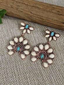 1 paio di orecchini alla moda vintage stile boho con contrasto di colore tra turchese scuro e bianco, per donne