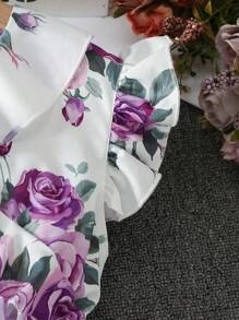 Vestido Floral Cinto Estampado para Meninas, Primavera/Verão