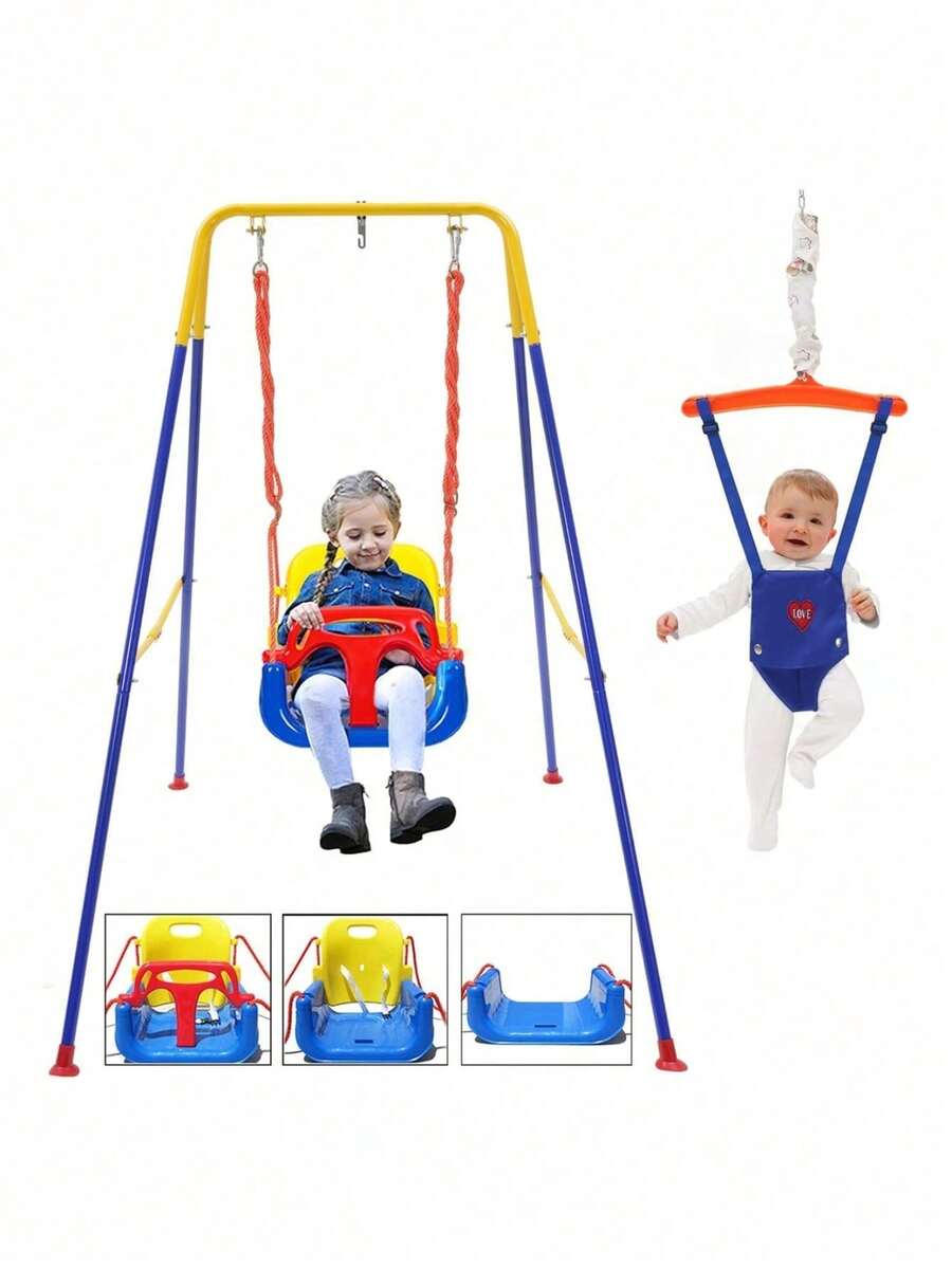 Juego De Rebote Plegable 4 En 1 Columpio Para Bebe Infantil - Azul - Ver 1
