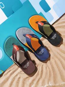 Sandálias masculinas de sola grossa com tecido de poliéster colorido, calçados de praia novos e antiderrapantes para o verão ao ar livre - Multicolorido - Ver 6