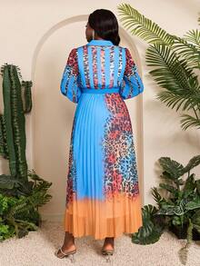 Mgiacy-Lady、新品、衬衫领、印花、Vivi、大码传统非洲服饰、阳光、灯笼袖、长裙