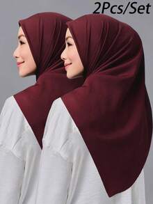 2PCS Women Solid Color Square Scarf, Fashion Solid Color Head Scarf, Neckwrap For Dress - 2PCS Solid Color - View 17