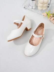 Girls Solid Color Dress Shoes High Heels, New Spring Autumn Korean Style Children Party Shoes