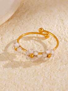 1 pieza de anillo decorativo de acero inoxidable de la serie de flores de colores de moda de verano, con diseños multicolor, blanco, rojo, morado y rosa, de diseño casual, versátil y elegante, apilable, adecuado para el uso diario, vacaciones y viajes de las mujeres, con accesorios enchapados en oro de 18K