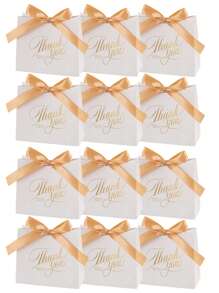 24pcs/12pcs/6pcs Thank You Gift Bags, Mini Candy Bags With Bows, Perfect For Party, Birthday, Wedding Bridal Shower Favors, Wedding Guest Gifts, Gift Boxes, Wedding Reception Decor, Valentine's Day. Creative Wedding Boxes, Luxury Holiday Small Gift Boxes Suitable For Wedding Small Gift Packaging, Birthday Party Gift Boxes, Party Bags, Holiday Gift Decorations, Wedding Decorations, And Other Occasions