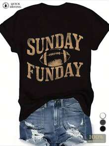 PAYEAH 1pcs 100% Cotton  SUNDAY FUNDAY Vintage Design Women's Comfit T-Shirt Women's  Clothing Tee T-ShWirts 220g Heavy Cotton T Shirt,Summer - 黑色 - 查看 1