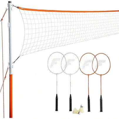 Sports - Juego de Red de bádminton para Exteriores + Red de bádminton de Playa + Juego de Equipos, (4) Raquetas + (2) Birdies + Red portátil incluida, Juego de Adultos + niños