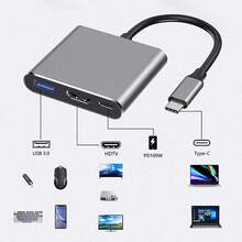 三合一集线器 Type C 转 HDTV 适配器 4K 输出 HDTV 适配器 PD100W Type C 快速充电 USB 3.0 数据传输转换器 - 銀色 - 查看 9