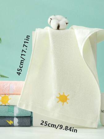 1/2/4/6pcs Small Size 100% Cotton Towels With Embroidered Sun & Lightning Weather Patterns, 9.84*17.71 Inches, Multi-Color, Face/Hand Towels, Absorbent & Quick Dry, Unisex, Suitable For Bathroom, School, Kitchen, Holidays, Travel & Outdoor Use