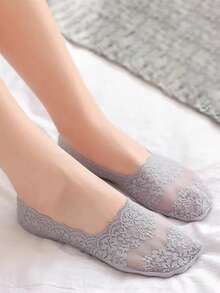 Women's Socks Summer Breathable Sweat Absorption Deep Mouth Lace Silicone Non-Slip Thin Cherry Blossom Boat Socks, No Show Socks - Multicolor - View 5