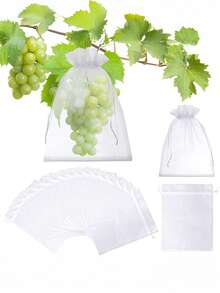 50 Pieces Fruit Protection Bags Fruit Netting Bags With Drawstring,Garden Fruit Cover Mesh Bag To Protect Plants From Pest Birds Squirrels - White - View 10