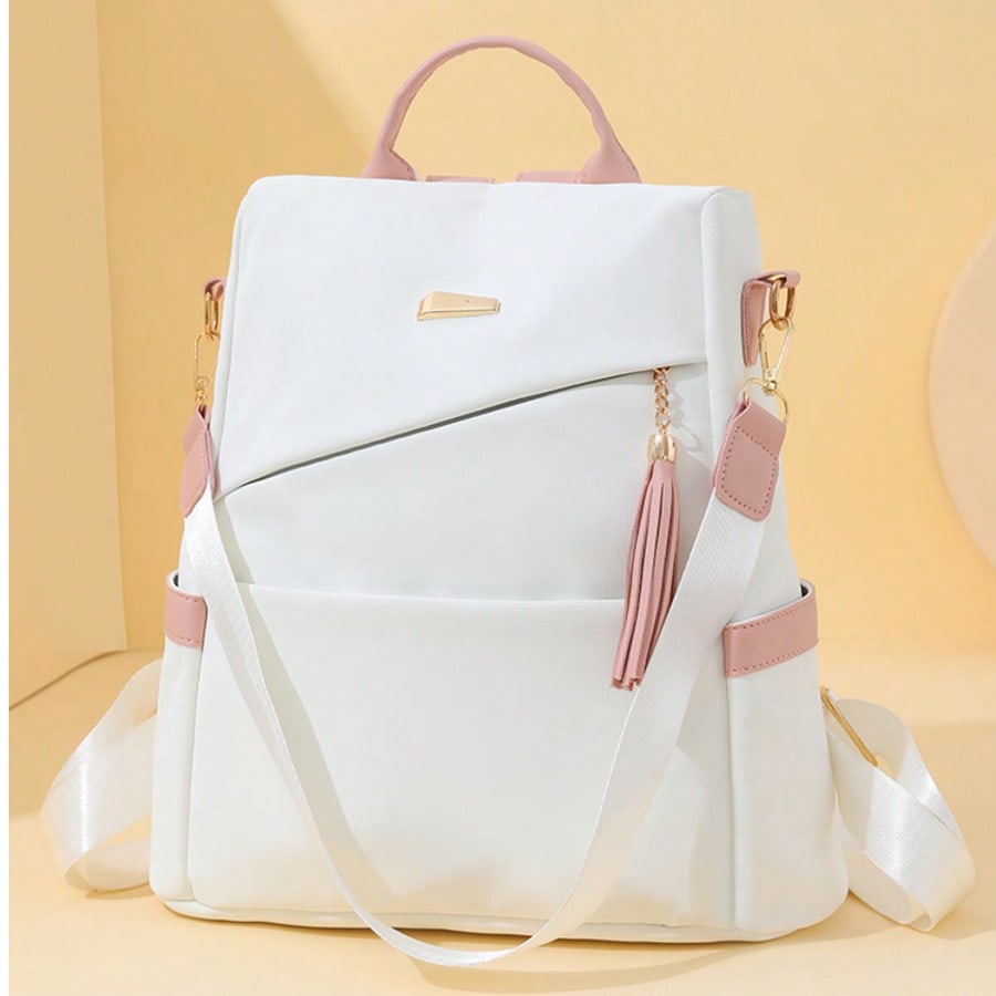 Mochila casual de mujer de gran capacidad con colgante de flecos, diseño ligero y antirrobo, adecuada para viajes