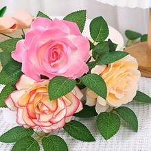 60/300 片玫瑰人造叶，50 片小六叶装饰性绿玫瑰叶（带茎），适用于 DIY 婚礼花束和宴会装饰、玫瑰藤蔓花环用品、室内装饰叶、礼品盒和花头装饰、假植物