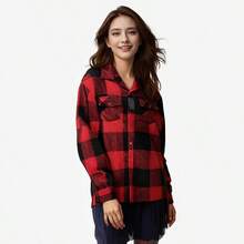 Camisas de manga larga de mujer a cuadros de lana, camisas de pareja, chaquetas blusas de mujer de primavera y otoño. - Azul y blanco - Ver 4