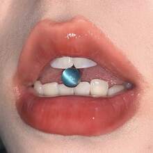 1pc Cat Eye Titanium Steel Dangle Tongue Piercing Jewelry, Unique Tongue Ring - Multicolor - View 8