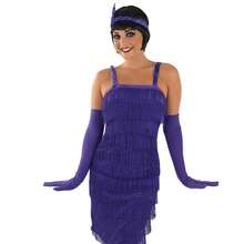 Morph Costumes Elegant 1920s Flapper Dress Costume For Women - Vintage Fancy Dress With Fringed Design, Long Gloves & Feathered Headband - Purple - View 3