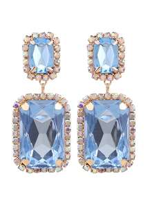 ACEHLN Copper Alloy Claw Shape Welded, Rhinestone Rectangle Pendant Earrings