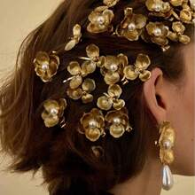 Kẹp tóc hoa ngọc trai phong cách cung đình cổ điển, kẹp tóc bên hông kiểu Pháp sang trọng, phụ kiện tóc hợp kim kim loại sáng bóng đa năng, phụ kiện ngày Valentine, phụ kiện tóc cưới. - Nhiều màu - Xem 5