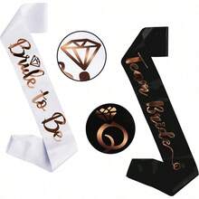 7 件/套：1 白色 + 6 黑色“准新娘”绶带、新娘送礼会、单身派对、绶带套装、伴娘用折叠玫瑰金字母单身派对绶带、婚礼派对用品 - 1白+6黑 - 查看 6