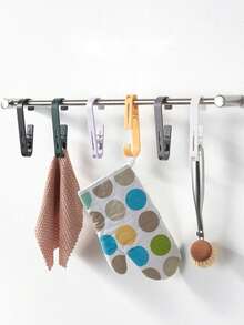 2pcs Large Laundry Clothes Clip Towel Clip, Multi-Purpose Clothes Clip Hook, Sturdy Plastic Clothes Hanger. The S Hook Is Suitable For Clothing Stores, Home Offices, Workshops, And Clothespins. Bathroom Hanging Clip, Storage Clip, Curtain Clip, Balcony Drying Clip. Bathroom Storage And Organization. - Multicolor - View 8
