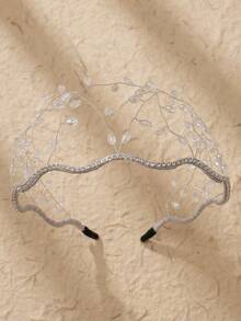 1 件女士时尚简约百搭水晶串珠发带，适合婚礼、典礼、节日等场合头带发带发箍 - 銀色 - 查看 13