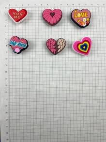 6pcs Set Pink Heart Cartoon Pattern Suitable For Sandals, Bracelet DIY Customization, Slippers, And Mobile Phone Decoration, Suitable For Beach Vacation, Birthday, Holiday Gifts
